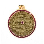 A French ruby and yellow metal circular mesh purse, circa 1925, stamped ‘750’,