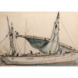 Claude Muncaster (British, 1903-1974), Men working on a boat,