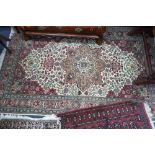 A modern Indian rug, with ivory field and central medallion, 231 x 150cm,