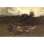 Joseph Farquharson (British, 1846-1935), Sheep crossing a stream,