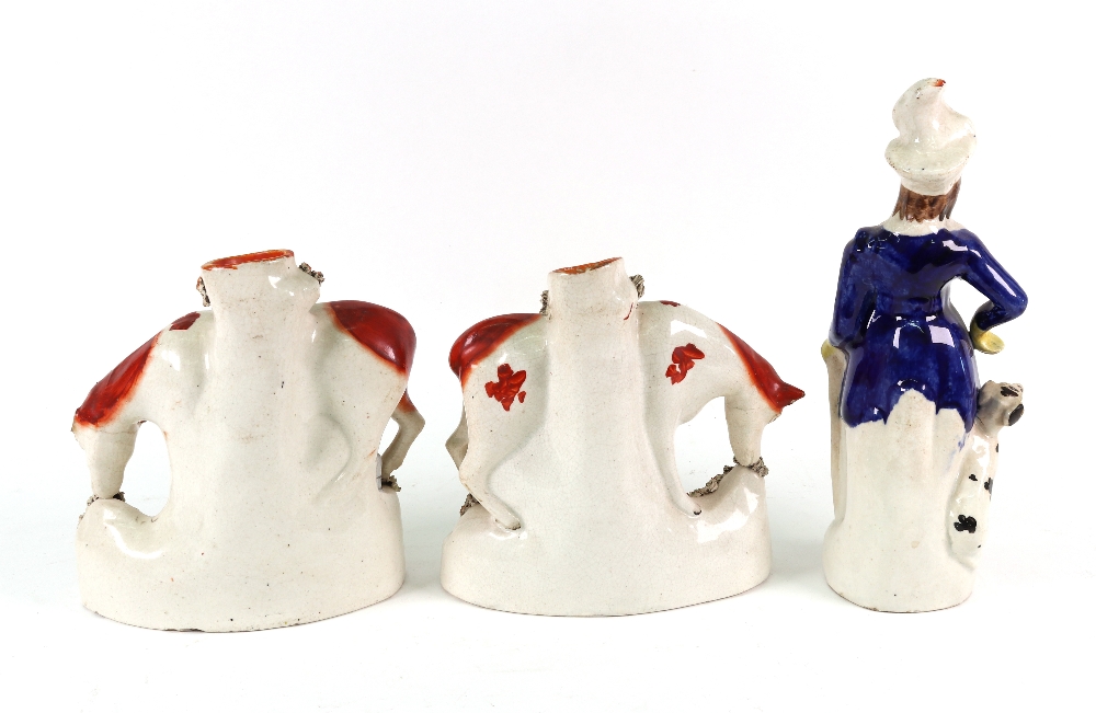 A collection of Victorian Staffordshire, a pair of cows and milkmaid spill vases, 15cm high, - Image 3 of 9