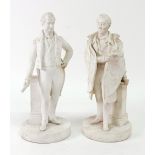 A pair of Minton biscuit figures of the Duke of Wellington and Sir Robert Peel, circa 1830-40,