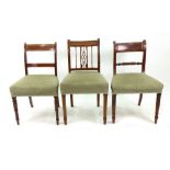 A pair of George III mahogany satinwood crossbanded boxwood and ebony strung dining chairs,