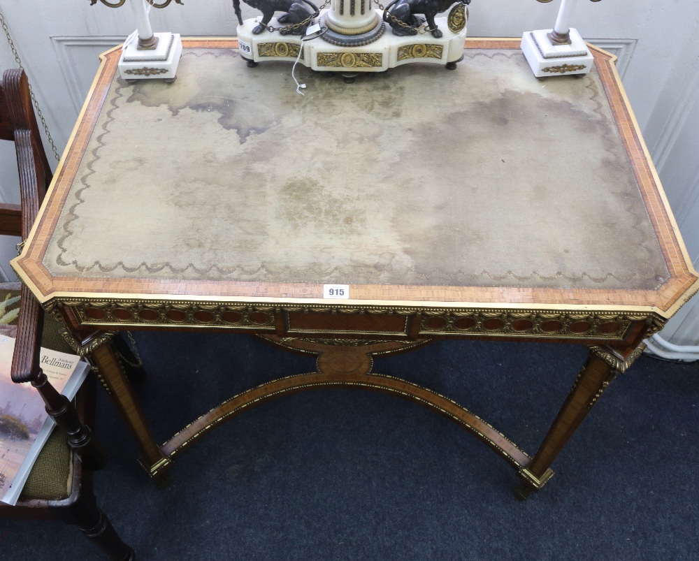 A Louis XVI style ormolu mounted kingwood crossbanded and boxwood strung centre table, circa 1900, - Image 4 of 7