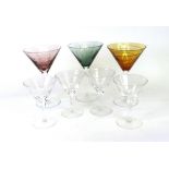 A Val St Lambert faceted glass bowl and cover, 20cm diameter, two cut glass decanters,