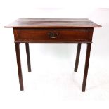 A George III oak side table, the rectangular top above a frieze drawer, on square chamfered legs,