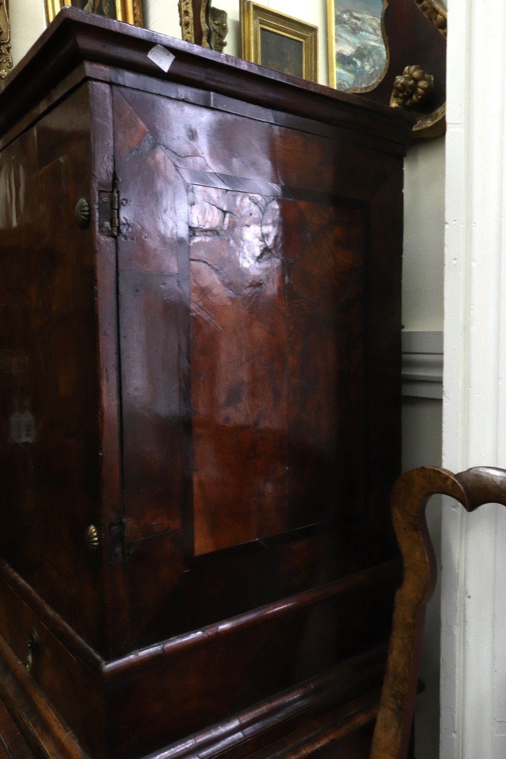 A William & Mary walnut crossbanded and oyster walnut isometric inlaid cabinet, - Image 9 of 12