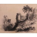N Mason (British, 19th Century), A view of ruins, signed 'N Mason' (lower right), pencil sketch,