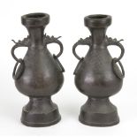 A pair of Chinese two-handled bronze pear shaped vases, 18th/19th century,