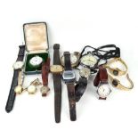Various watches comprising; a Roamer Searock gold plated manual wind gentleman's wristwatch,