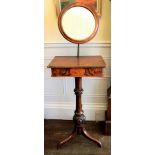 A Victorian walnut shaving stand, circa 1870, with adjustable circular mirror,