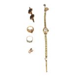 Gold items comprising; an Accurist 9ct yellow gold lady's wristwatch with St Christopher pendant,