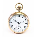 An early 20th century Swiss 9ct gold cased open face fob watch, with a keyless lever movement,