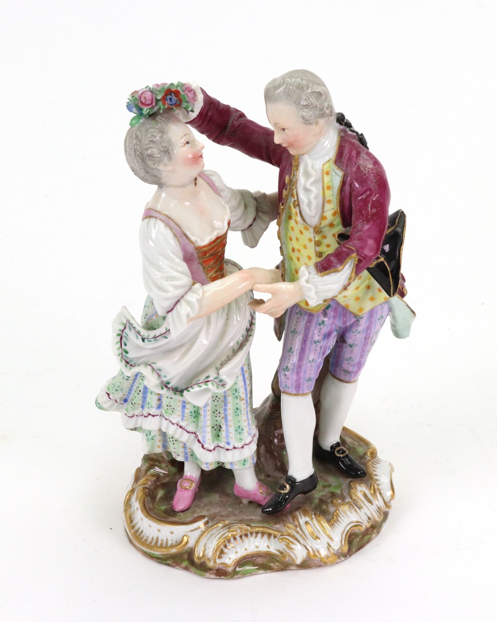 A Meissen porcelain group modelled as a young lady and gentleman dancing, late 19th century style,