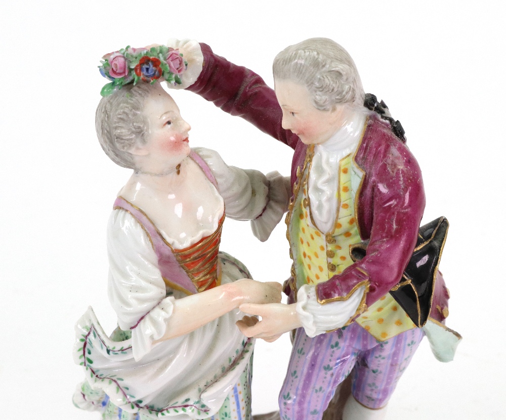 A Meissen porcelain group modelled as a young lady and gentleman dancing, late 19th century style, - Image 4 of 4