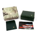 A Rolex Oyster wristwatch green and gilt leather box, with outer cardboard box,