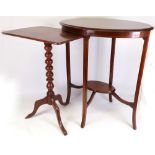 An Edwardian mahogany boxwood and ebony strung oval two tier window table, on splayed legs,