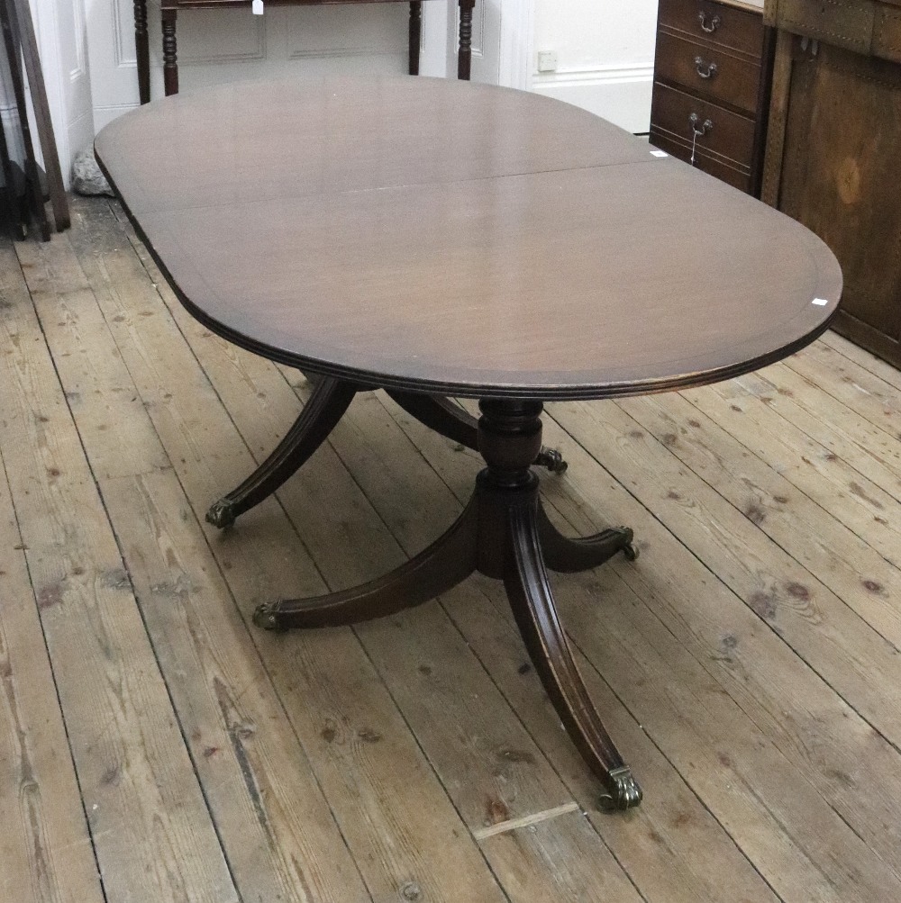 A reproduction Regency style mahogany ebony strung 'D' end dining table, - Image 3 of 3