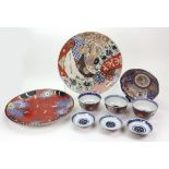 A Japanese Imari Dish, Meiji period, painted with spiralling panels enclosing figures, birds,