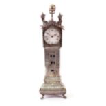 A Dutch silver miniature reproduction of an 18th century longcase clock, 1918, makers mark J.P.H.