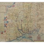 John Norden - Hamshire Olim Pars Belgarum, [sic], hand coloured engraved map, 31 x 37cm,