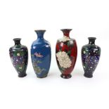A pair of Japanese cloisonné ovoid vases, Meiji period,