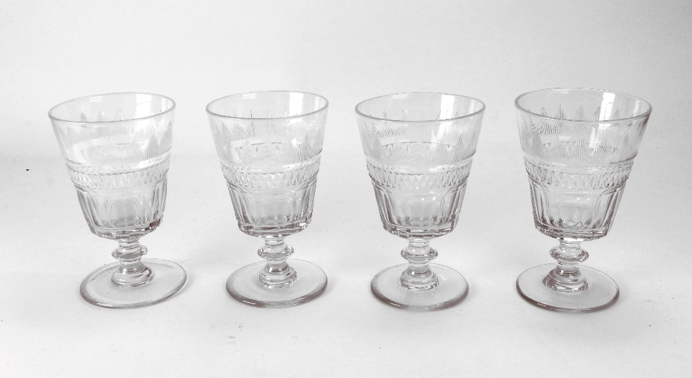 A set of four Regency style glass goblets, late 19th century, facet, diamond and split cut, 15.