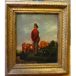 Continental school (19th century), The Cowherd, oil on panel, 17cm x 14cm.