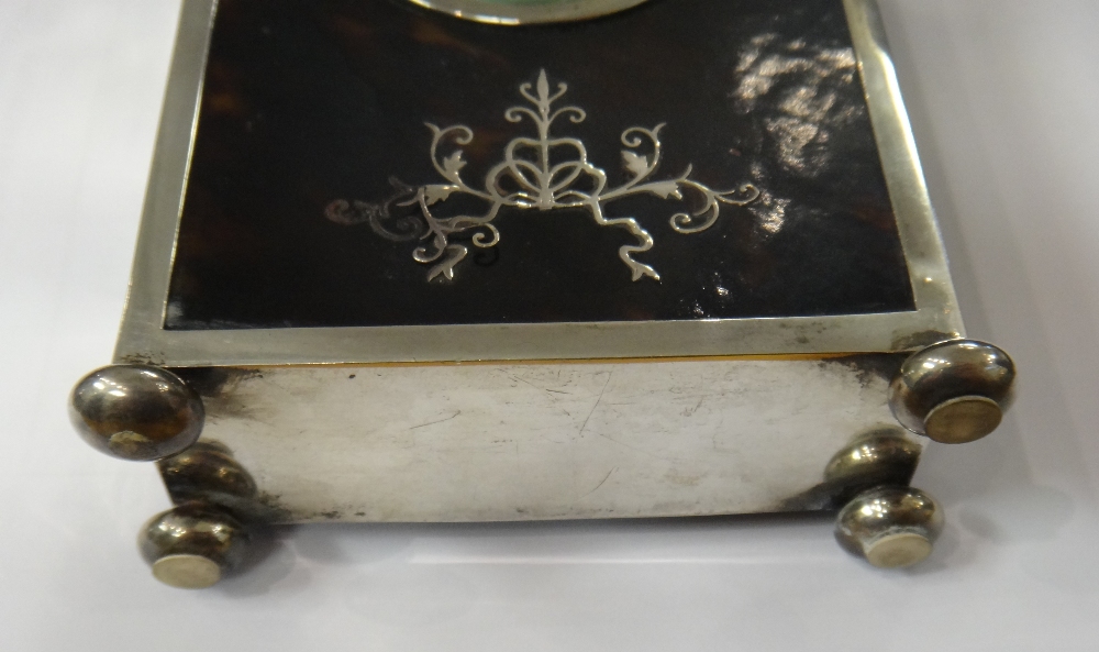 A silver and tortoiseshell mounted rear winding mantel clock, - Image 5 of 7
