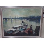 Matt Bru** (20th century), The Thames to the Houses of Parliament from Charing Cross, oil on board,