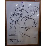 Tony Hart (1925-2009); Flying pig, marker pen, signed, 79cm wide x 58cm high.