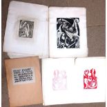 A small group of assorted German woodcut prints, unframed.