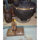 A 19th century oak flower press, a hardwood shallow bowl,