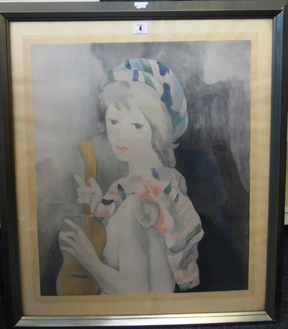 Marie Laurencin (1883-1956), Girl with guitar, colour print, signed and numbered 37/100 in pencil,