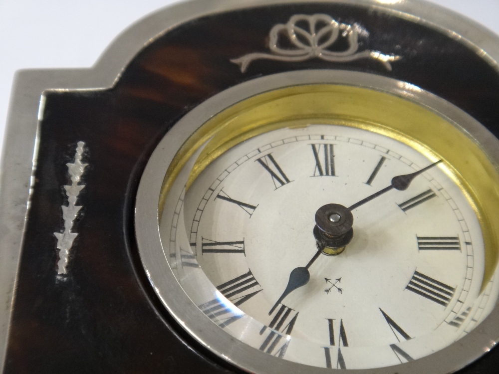 A silver and tortoiseshell mounted rear winding mantel clock, - Image 4 of 7