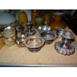Silver plated wares, including; flatware, candlesticks, milk jugs and sundry, (qty).
