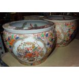 A pair of 20th century Asian fish bowl jardinières, each 27cm diameter,