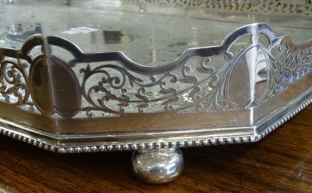A late Victorian silver large cut cornered rectangular twin handled gallery tray, - Image 5 of 11