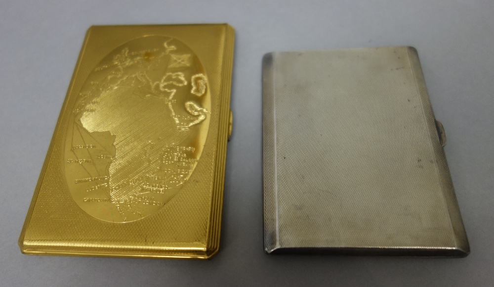 A silver rectangular cigarette case, gilt within and presentation inscribed,