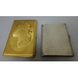 A silver rectangular cigarette case, gilt within and presentation inscribed,
