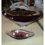 Glassware, including; a group of four coloured shaped studio glass bowls,