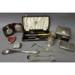 Silver and silver mounted wares, comprising; a Victorian rectangular snuff box by Nathaniel Mills,
