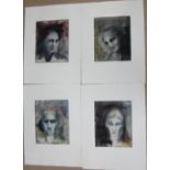 ** Bilson? (20th century), Head studies, four colour etchings, all indistinctly signed,