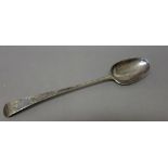 A George III silver basting spoon, Hanoverian pattern, crest engraved, bottom marked, London 1771,