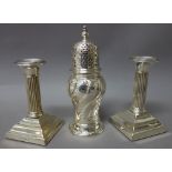 Silver, comprising; a Victorian sugar caster of pear shaped form, with spiral fluted decoration,
