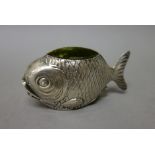 A silver novelty pin cushion, designed as a fish, length 9cm, Chester possibly 1908, maker S.