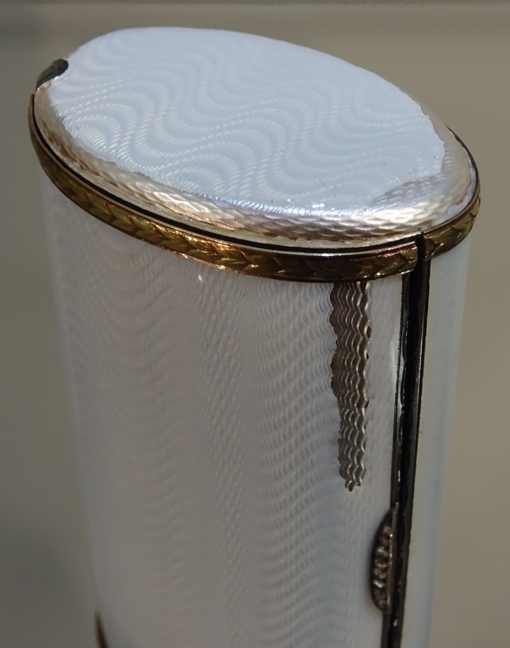A Russian Faberge silver gilt and enamelled, hinge lidded cigarette box, of oval section form, - Image 9 of 12