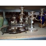 Silver plated wares, including; a tray, sugar sifter, condiment set and sundry, (qty).