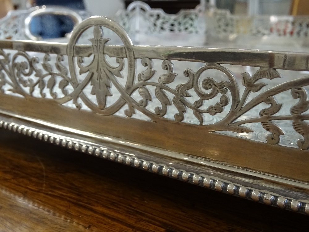 A late Victorian silver large cut cornered rectangular twin handled gallery tray, - Image 6 of 11