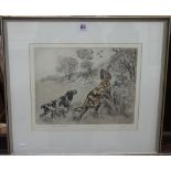 Henry Wilkinson (1921-2011), Spaniels putting up grouse, etching, signed and numbered, 23.